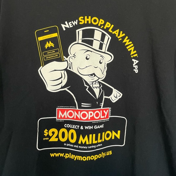 Monopoly Play Monopoly Shop Play Win App Unisex Promo Graphic T-Shirt - Picture 4 of 9